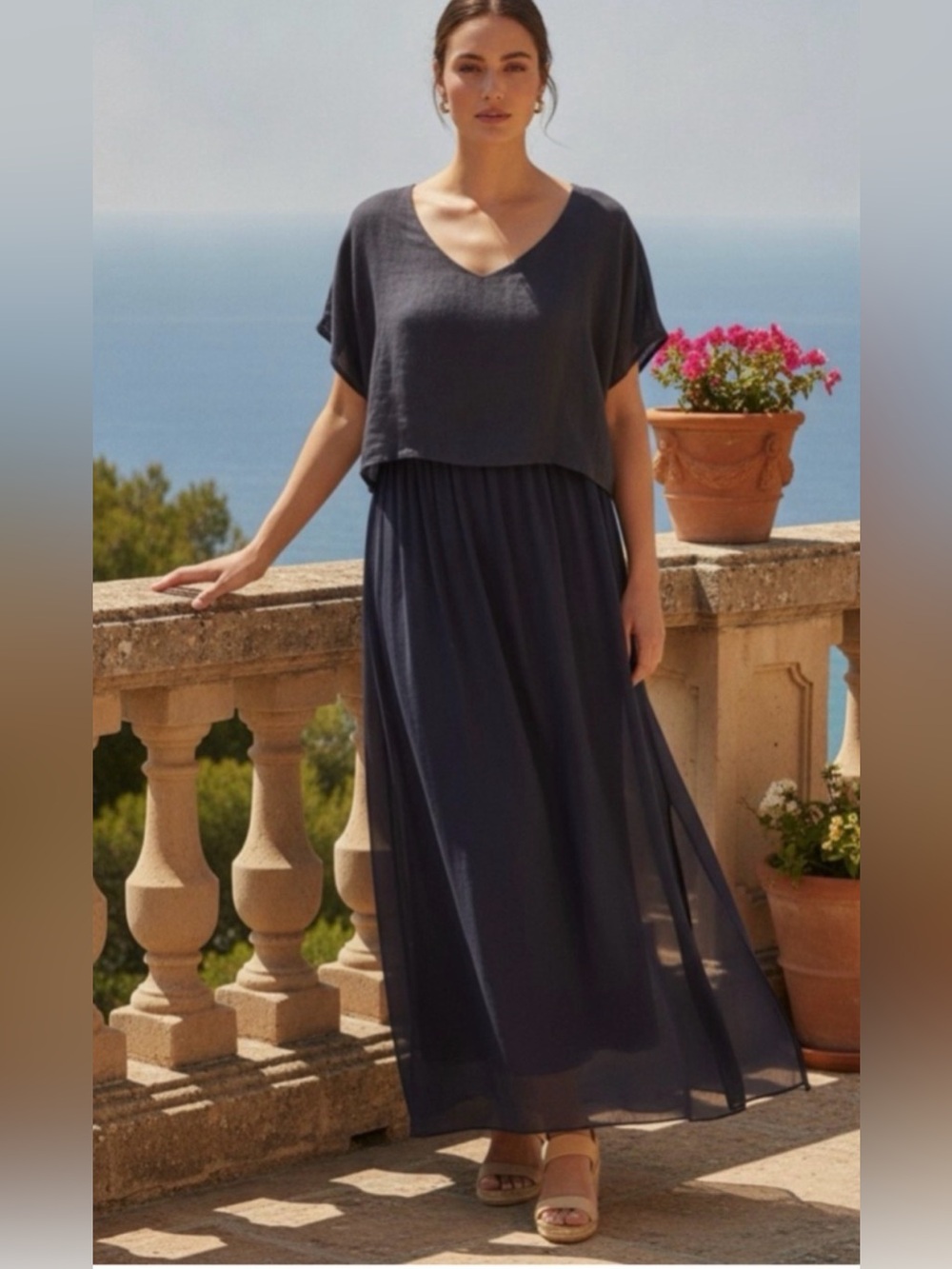 NWT GIUSY Made In Italy Navy Linen Silk blend Overlay Maxi Dress
Boho Lagenloo